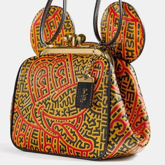 New Coach Disney Mickey Mouse Kisslock Bag/ Leather/Black-Yellow-Orang4 - Picture 2 of 12